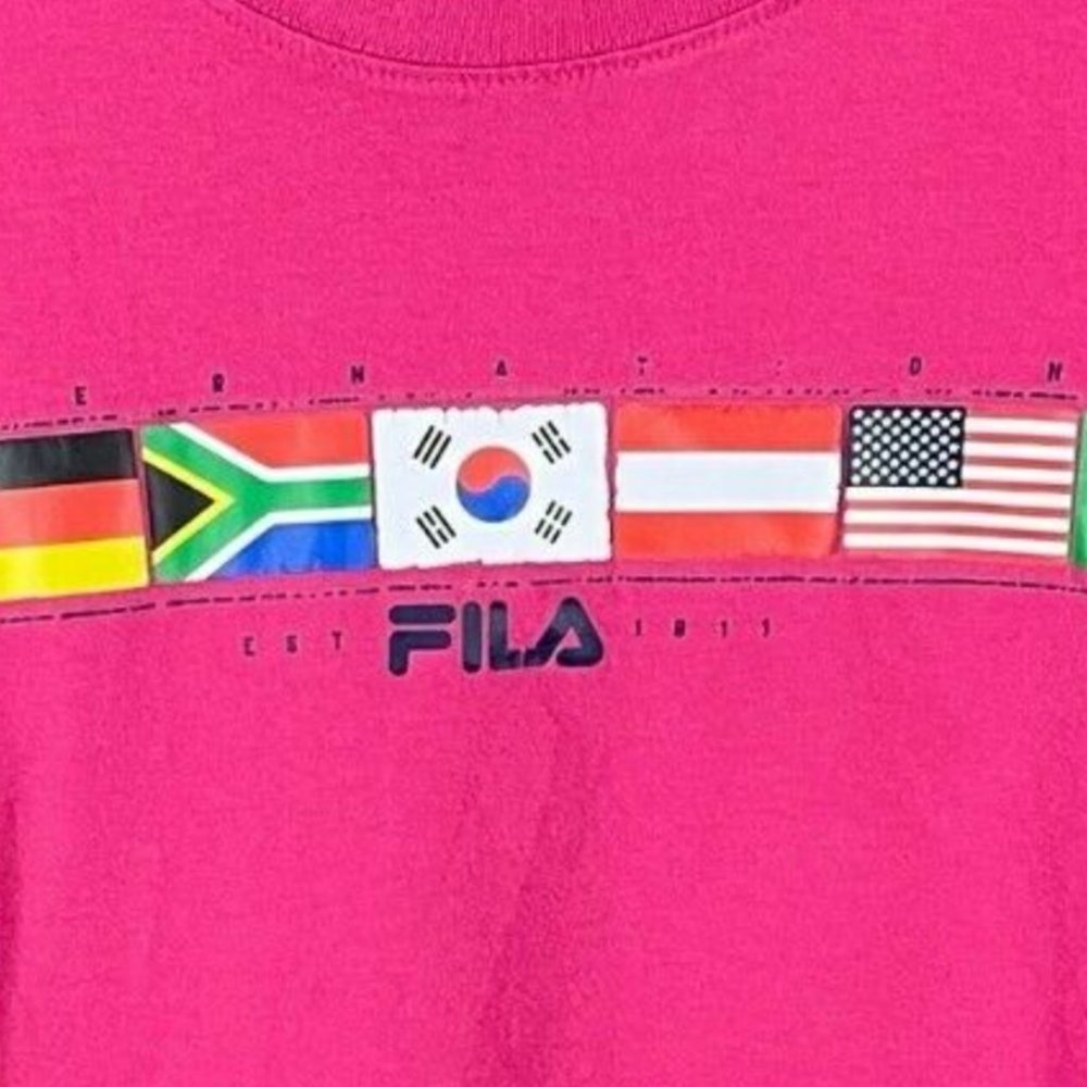 VTG Fila Pink International Flag Short Sleeve Logo Graphic T-Shirt Medium M
